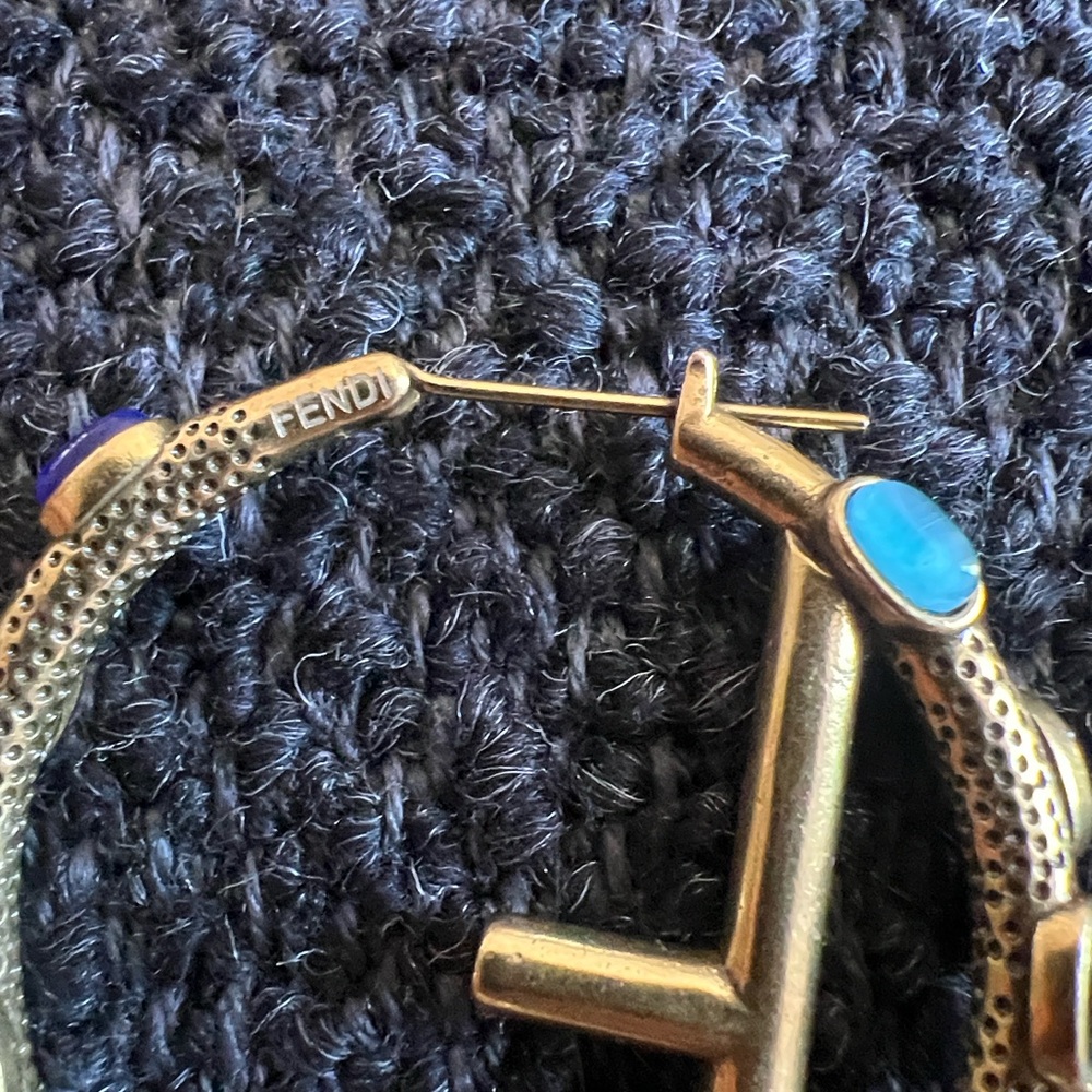 Fendi Gold Hoop Earrings with Turquoise Accents - Picture 9 of 12